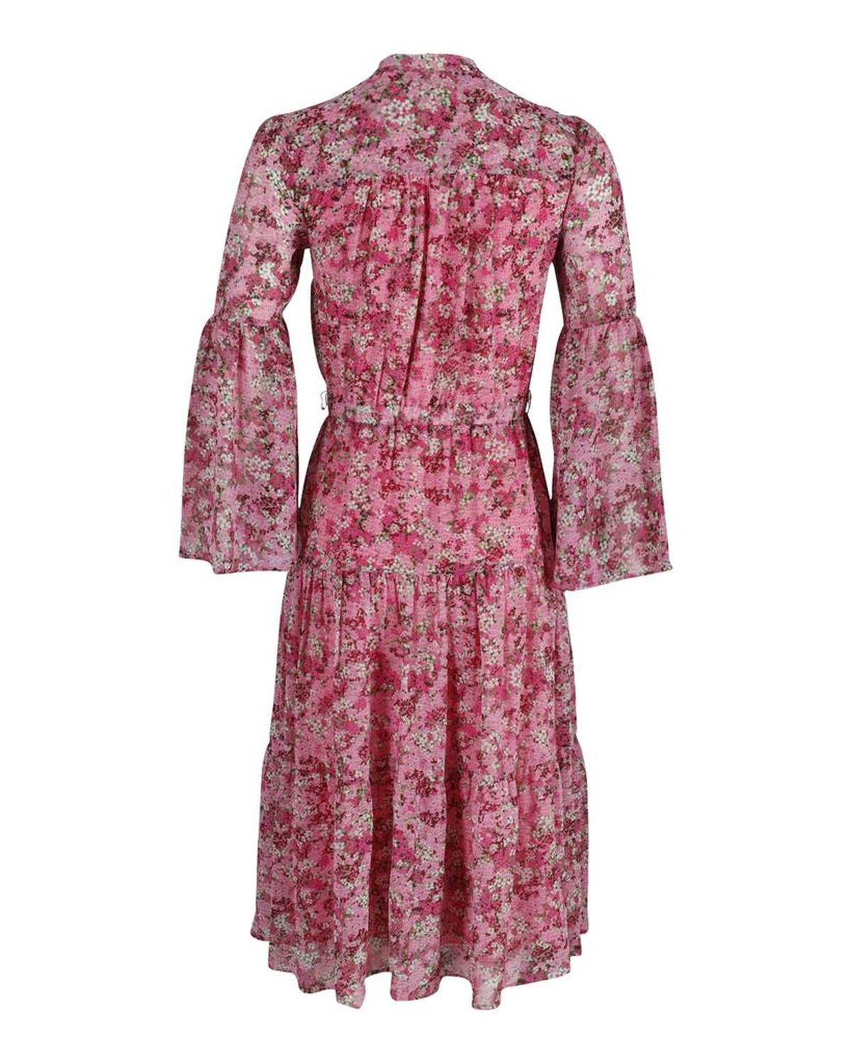 Michael Kors Tiered Floral-Print Chiffon Midi Dress in Pink Polyester