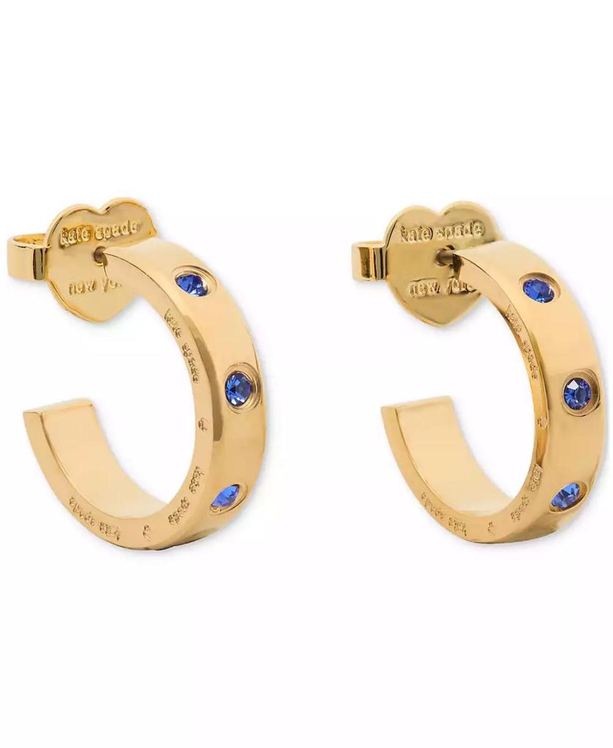 Gold-Tone Stainless Steel Small Color Pavé Huggie Hoop Earrings, 0.68"