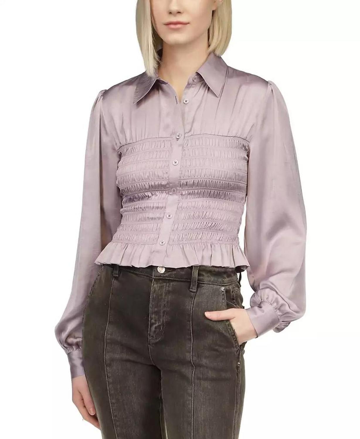 Women's Smocked Button-Down Top