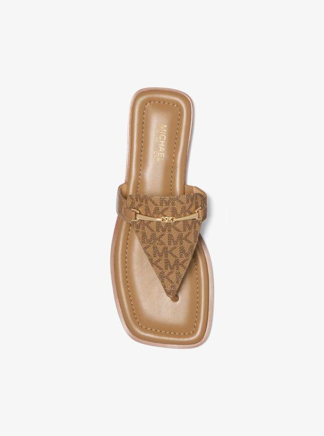 Lena Signature Logo and Leather T-Strap Sandal