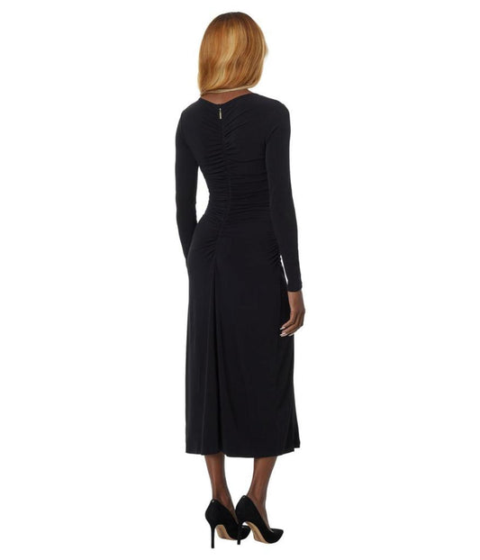 Long Sleeve Chiffon Ruch Midi Dress