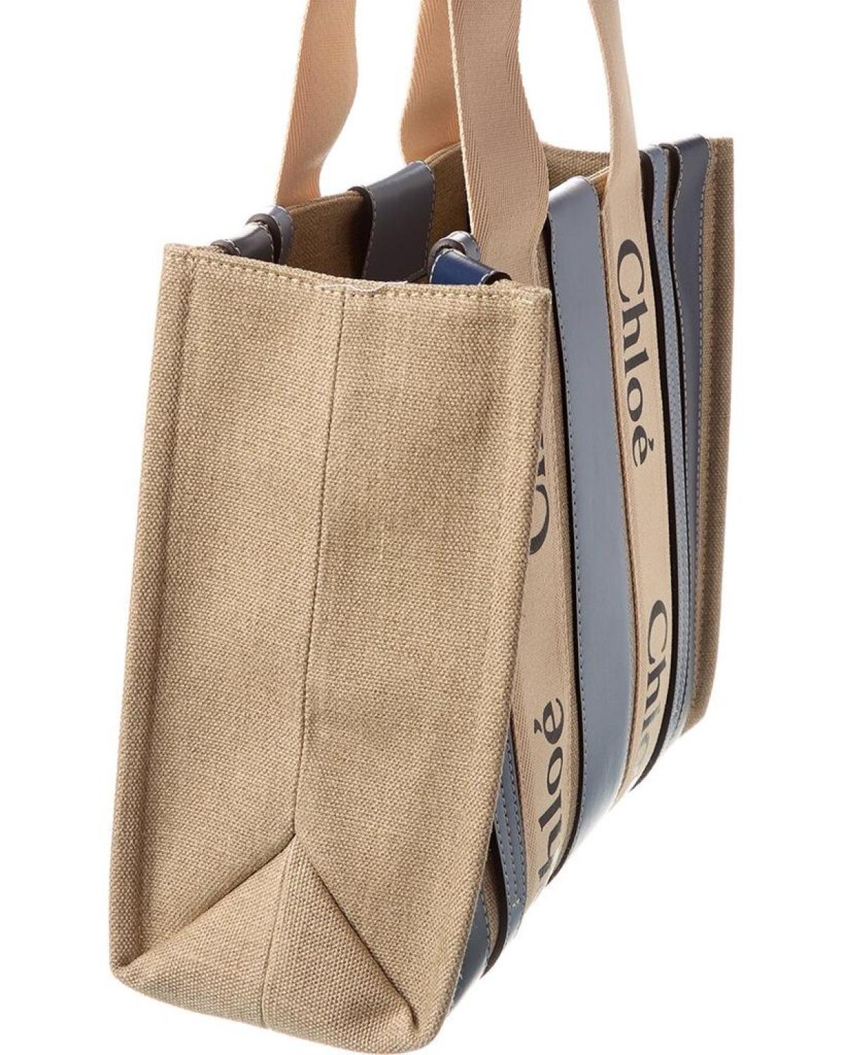 Chloé Woody Medium Canvas & Leather Tote