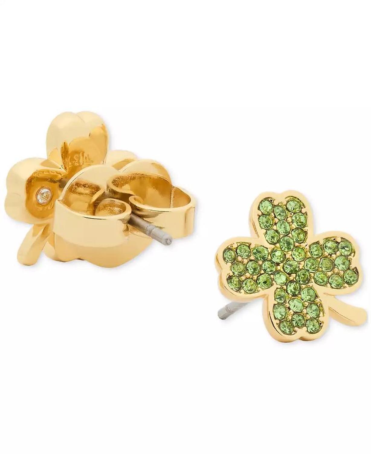 Lucky Charm Gold-Tone Pavé Crystal Clover Stud Earrings