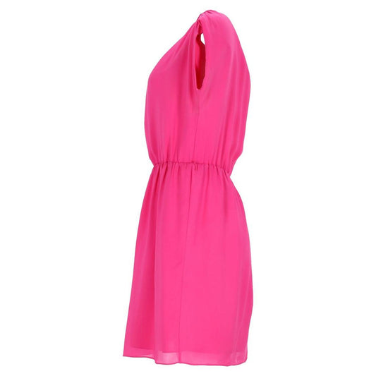 Ruched Sleeve Mini Dress in Pink Silk