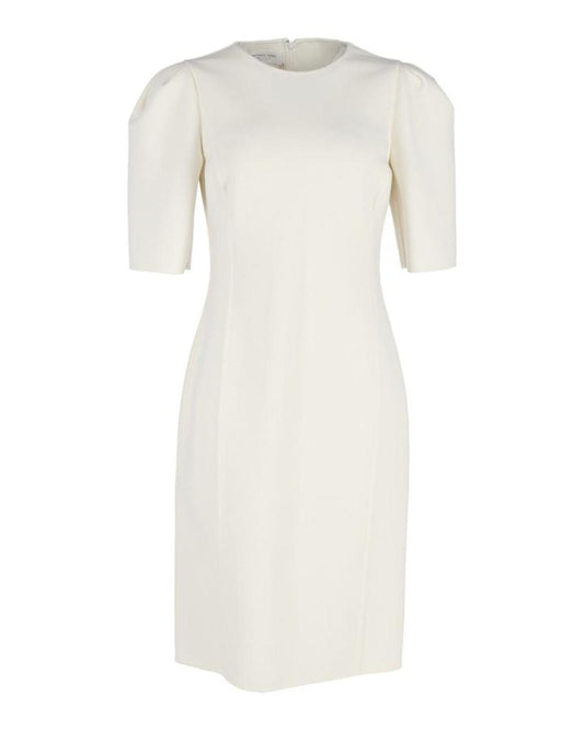 Michael Kors Wo Puff-Sleeve Midi Dress in White Virgin Wool