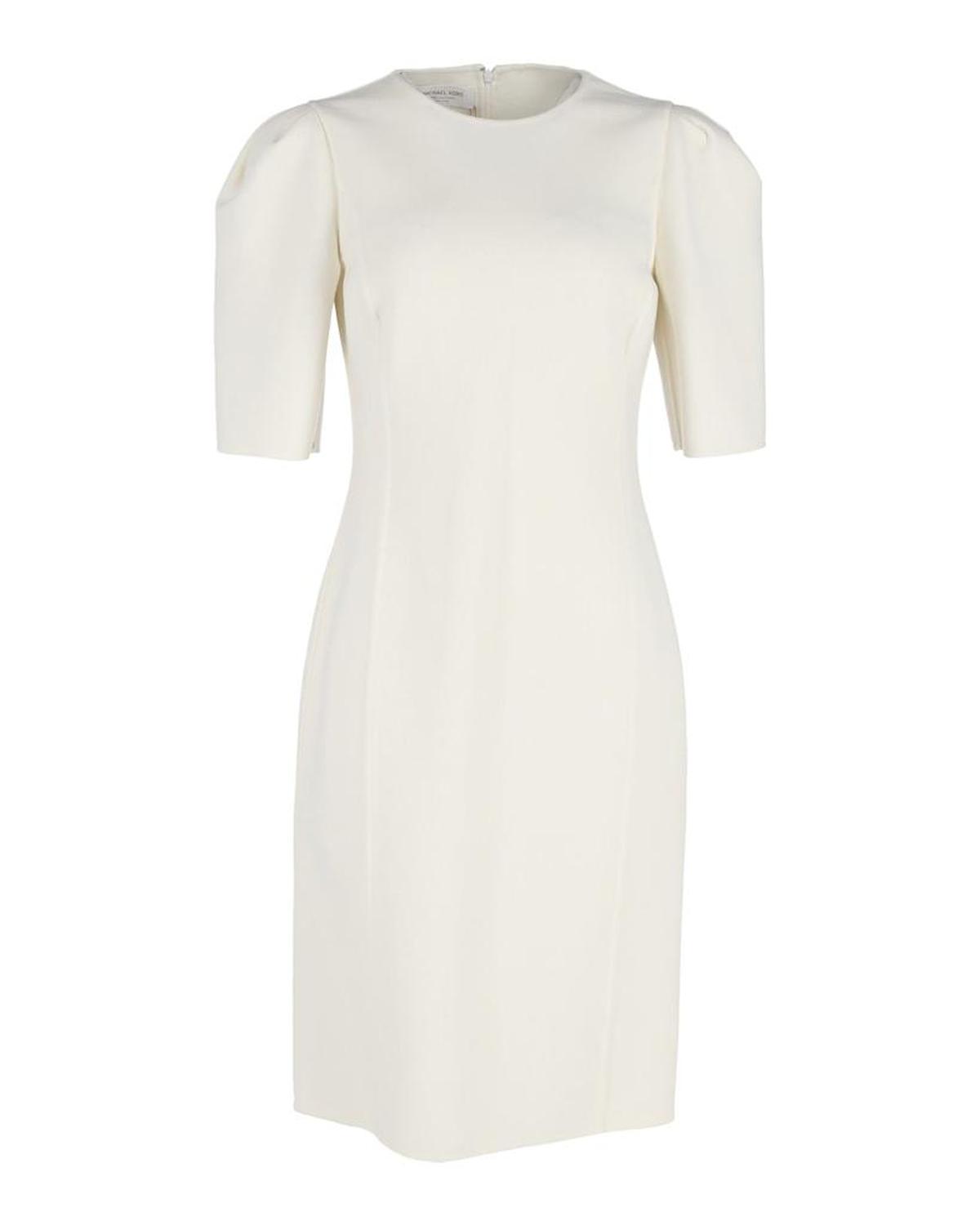 Michael Kors Wo Puff-Sleeve Midi Dress in White Virgin Wool