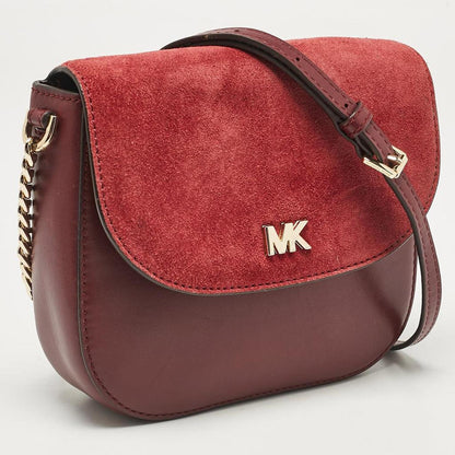 Burgundy Leather And Suede Half Dome Crossbody Bag