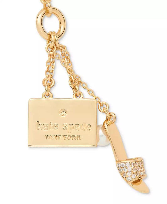 Gold-Tone Imitation Pearl, Logo & Shoe Charm Drop Earrings