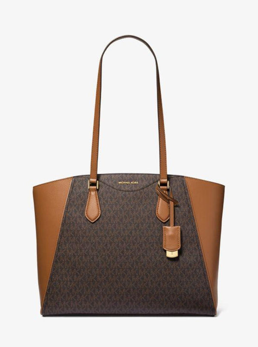 Taryn Large Signature Logo and Leather Tote Bag