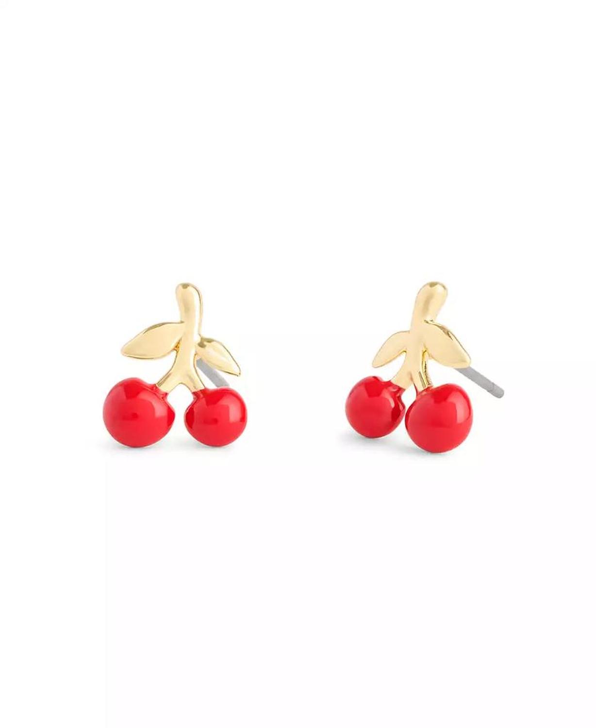 Red Enamel Vintage Charms Cherry Stud Earrings