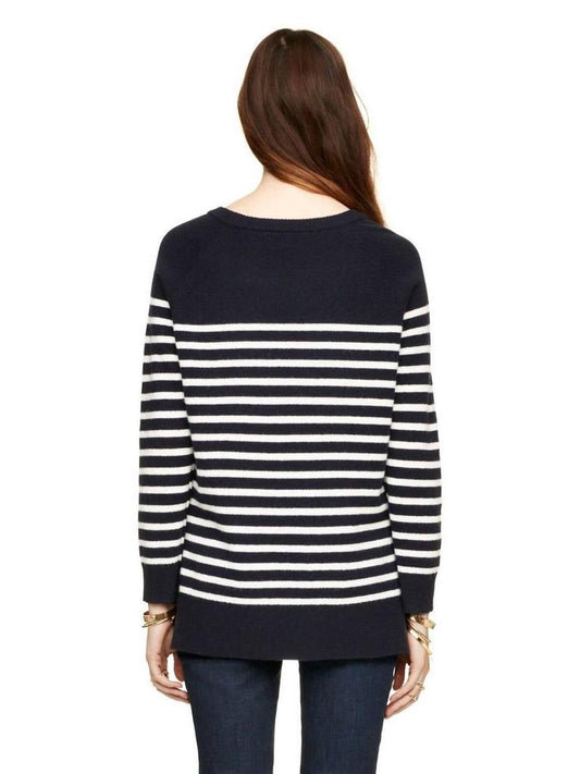 Crystal Embellished Stripe Merino Wool Pullover Sweater In Blue