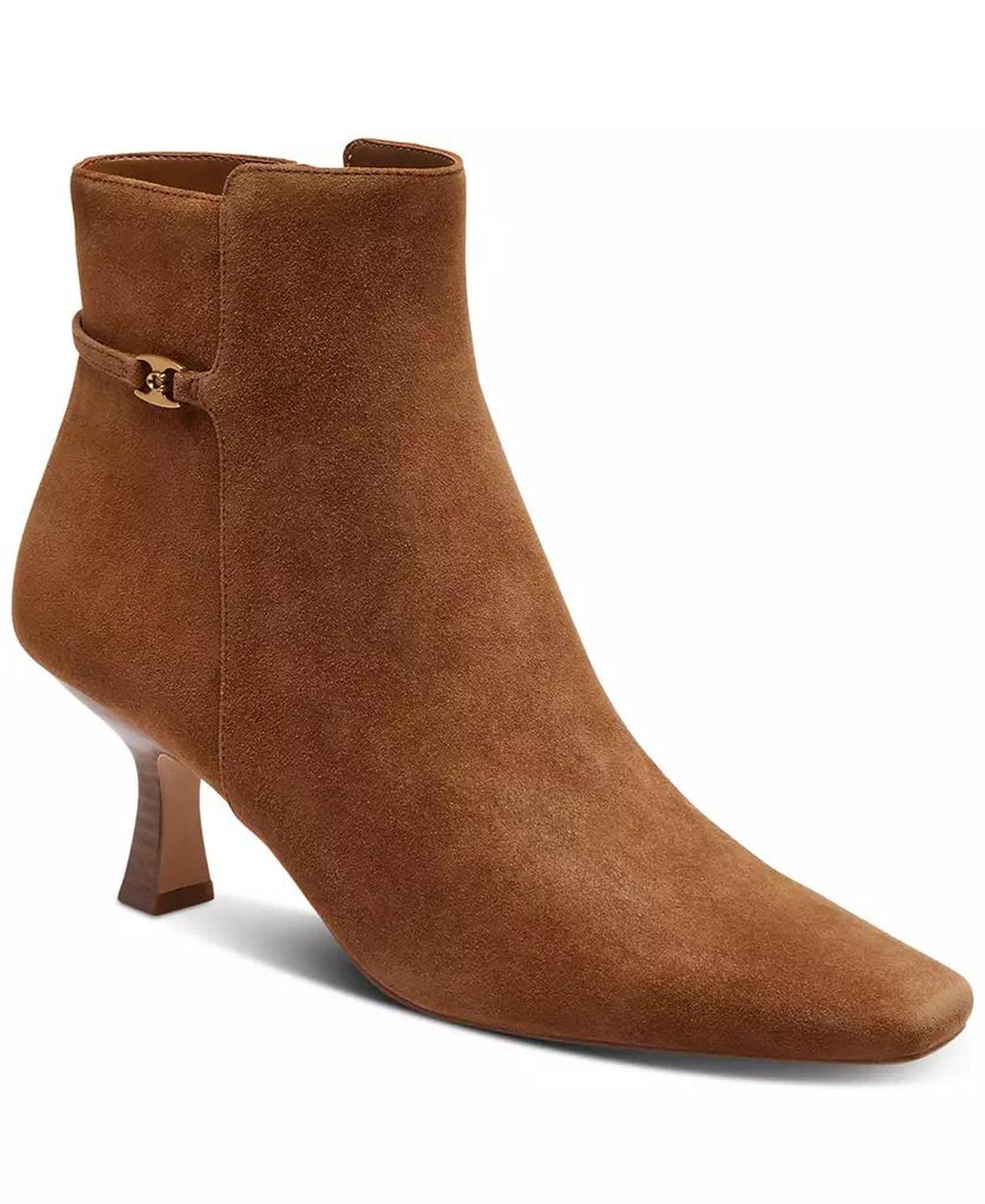 Women"s Rebecca Buckle Kitten-Heel Leather Booties