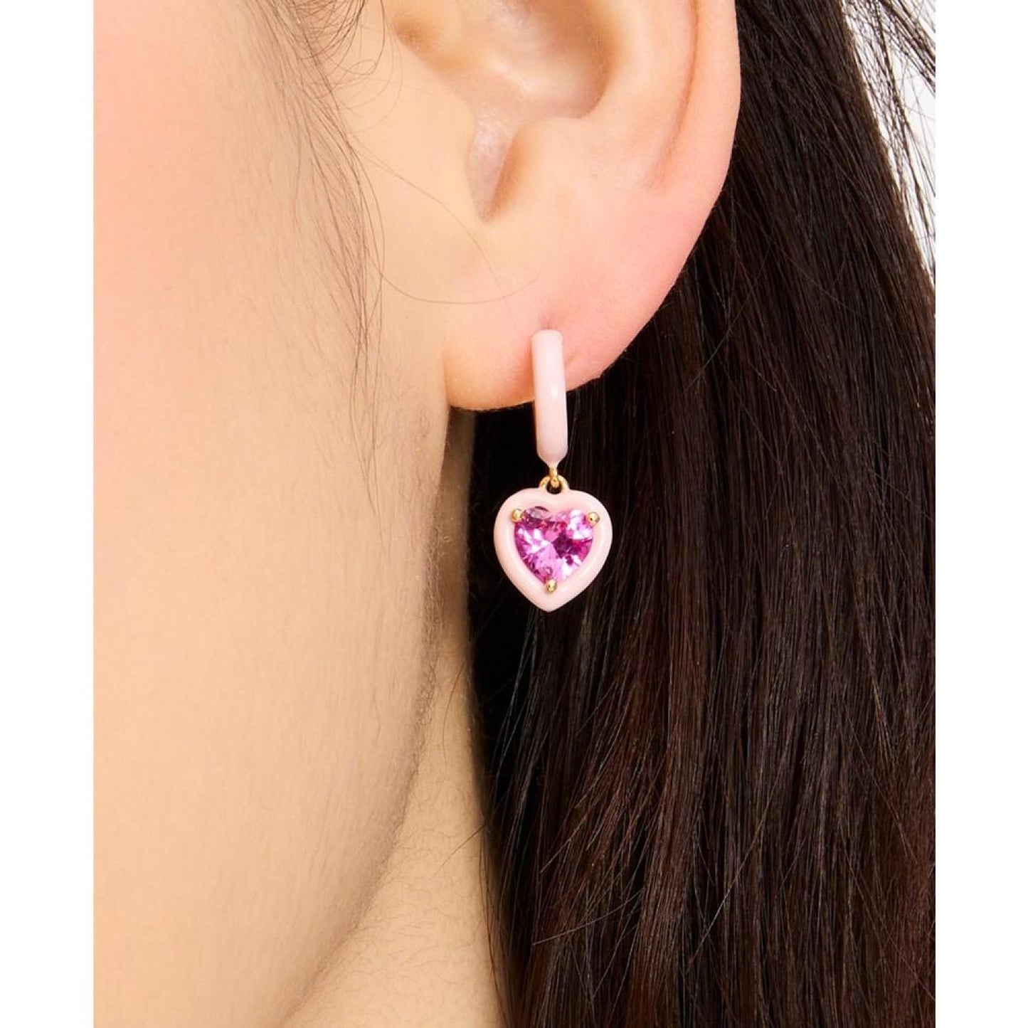 Gold-Tone Color-Coated Stone Heart Charm Hoop Earrings