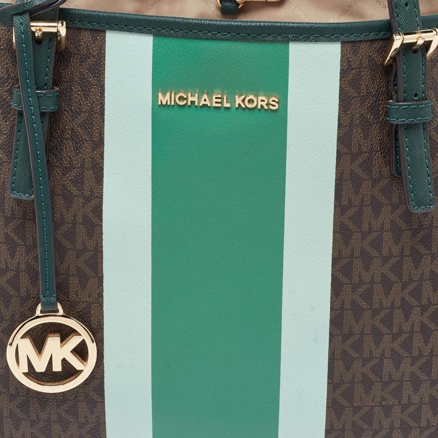 Michael Kors /green Signature Coated Canvas And Leather Tote