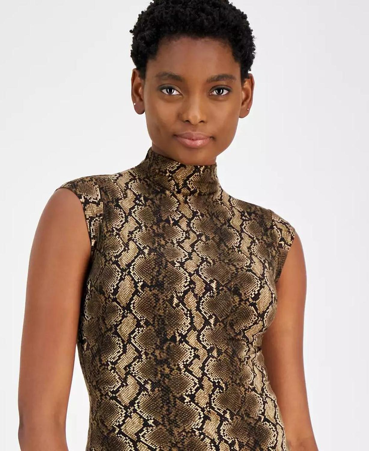 MICHAEL Women's Snake-Print Funnel-Neck Top