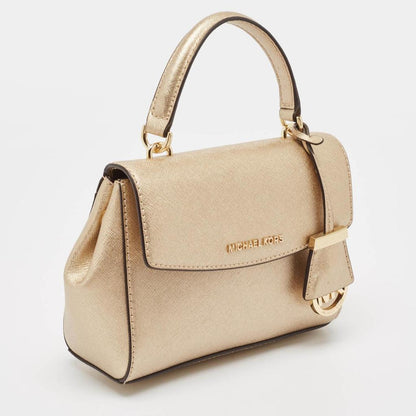 Michael Kors Gold Leather Mini Ava Top Handle Bag