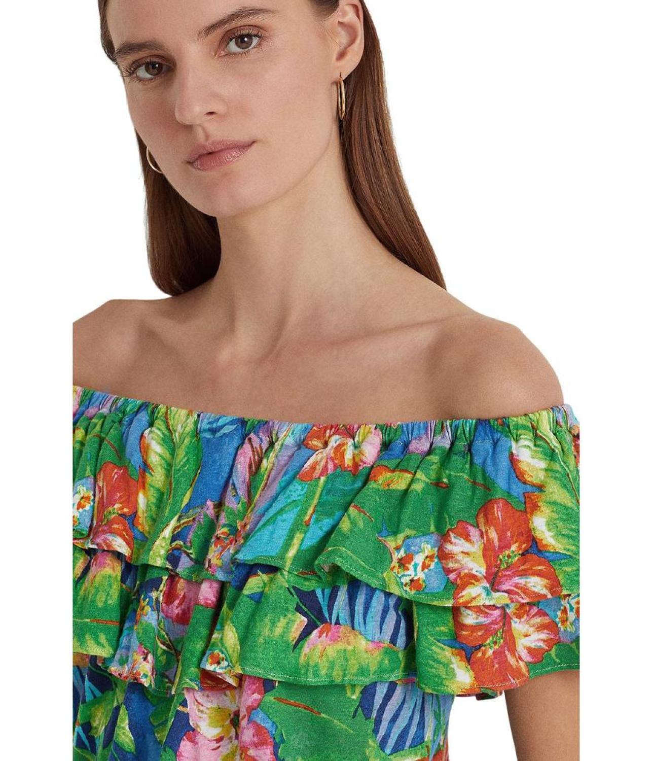 Petite Floral Jersey Off-the-Shoulder Top