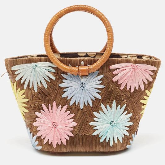 Multicolor Floral Straw Basket Tote