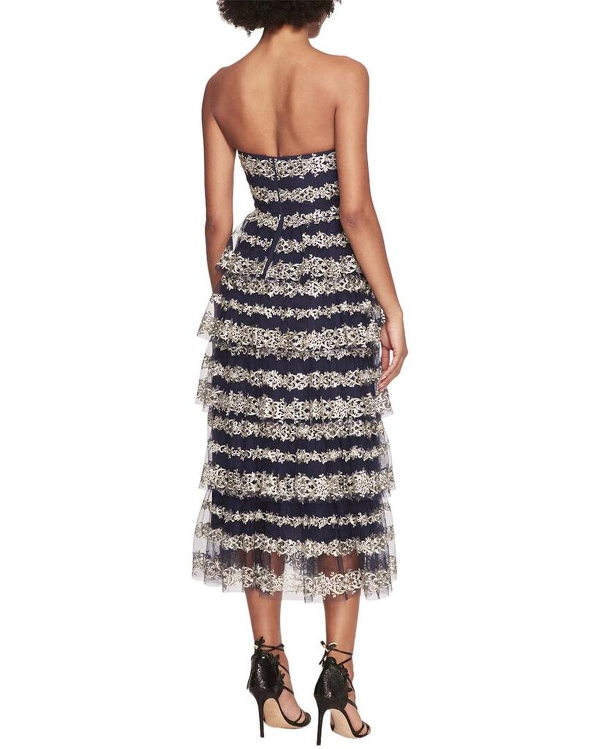 Marchesa Notte Tiered Midi Dress