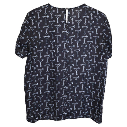 Golf Key Printed T-Shirt in navy Blue Silk