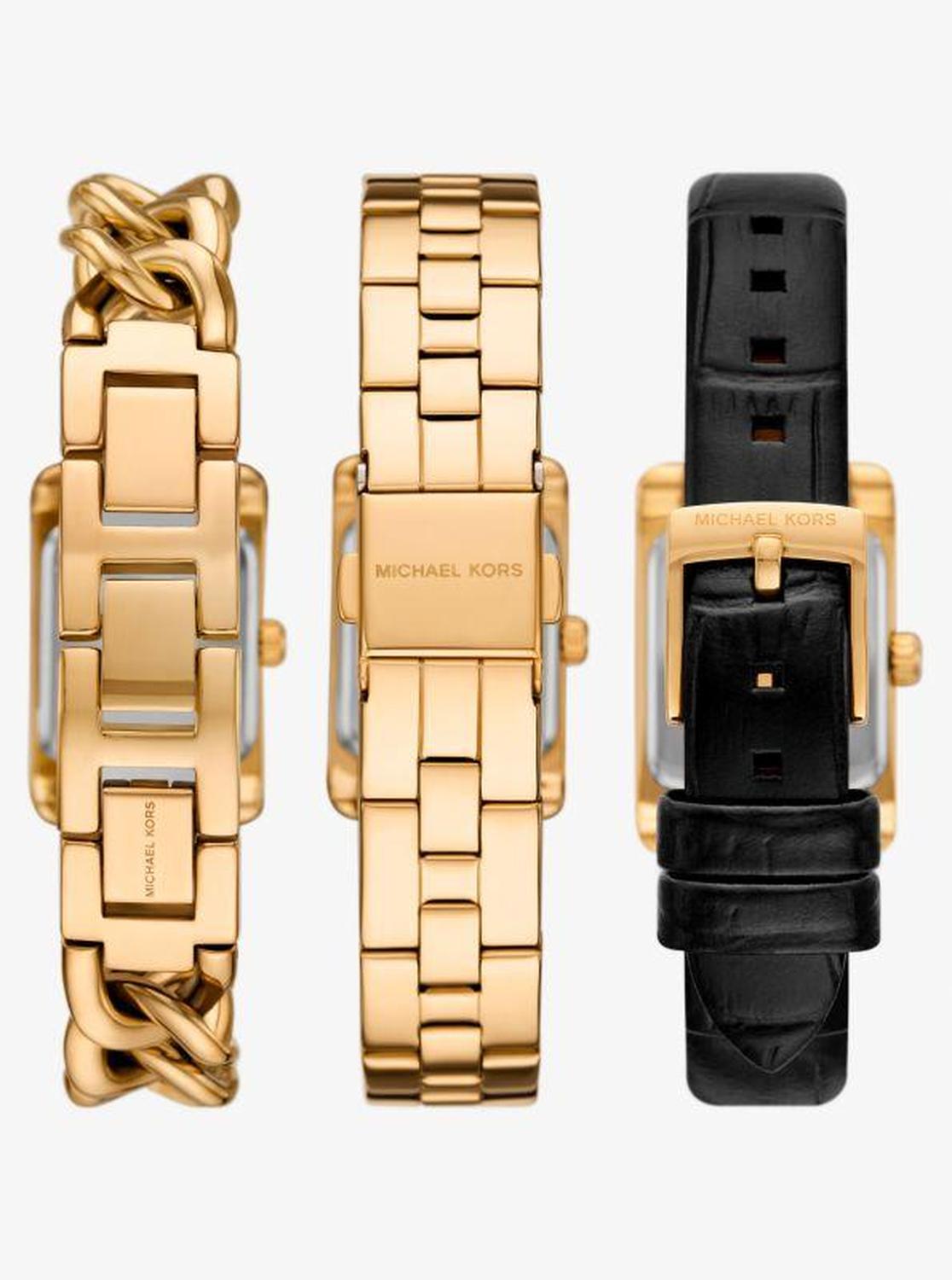 Petite Monroe Gold-Tone and Crocodile-Embossed Leather Watch Strap Set