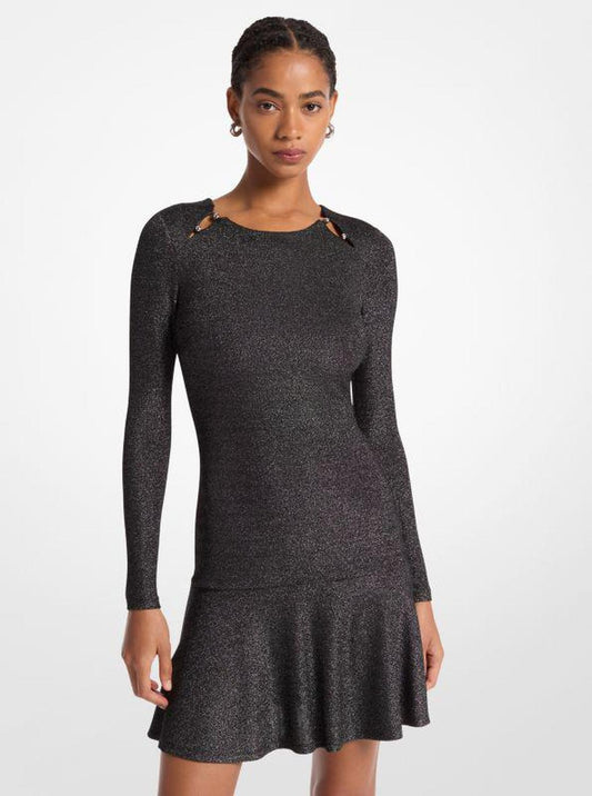 Metallic Knit Long Sleeve Dress