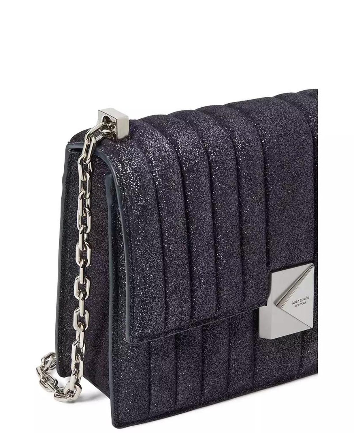 Deco Quilted Glitter Suede Chain Shoulder Bag