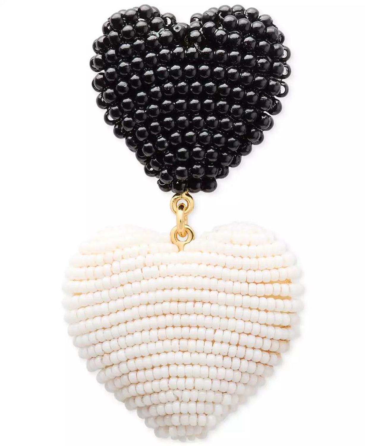 Gold-Tone Black & White Beaded Mismatch Drop Earrings