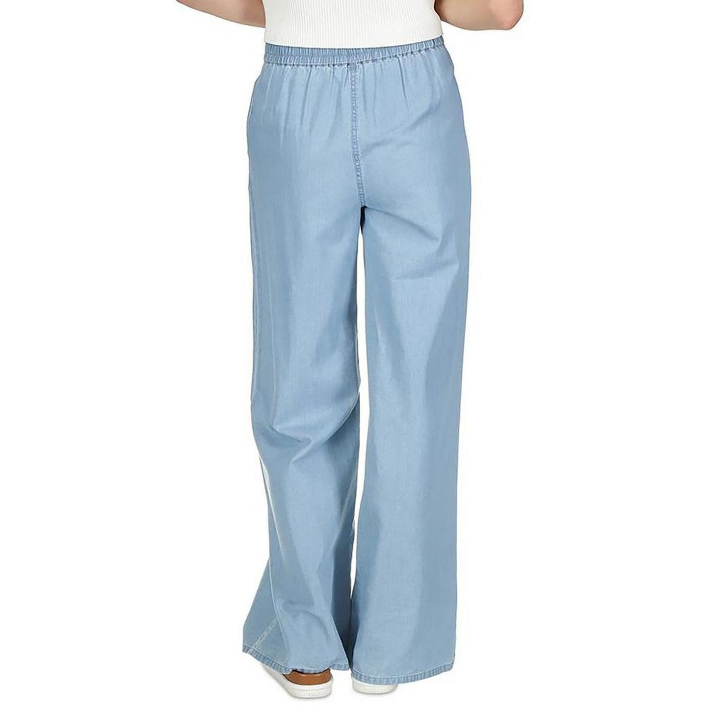 Petites Womens Tencel Pleated Wide Leg Pants