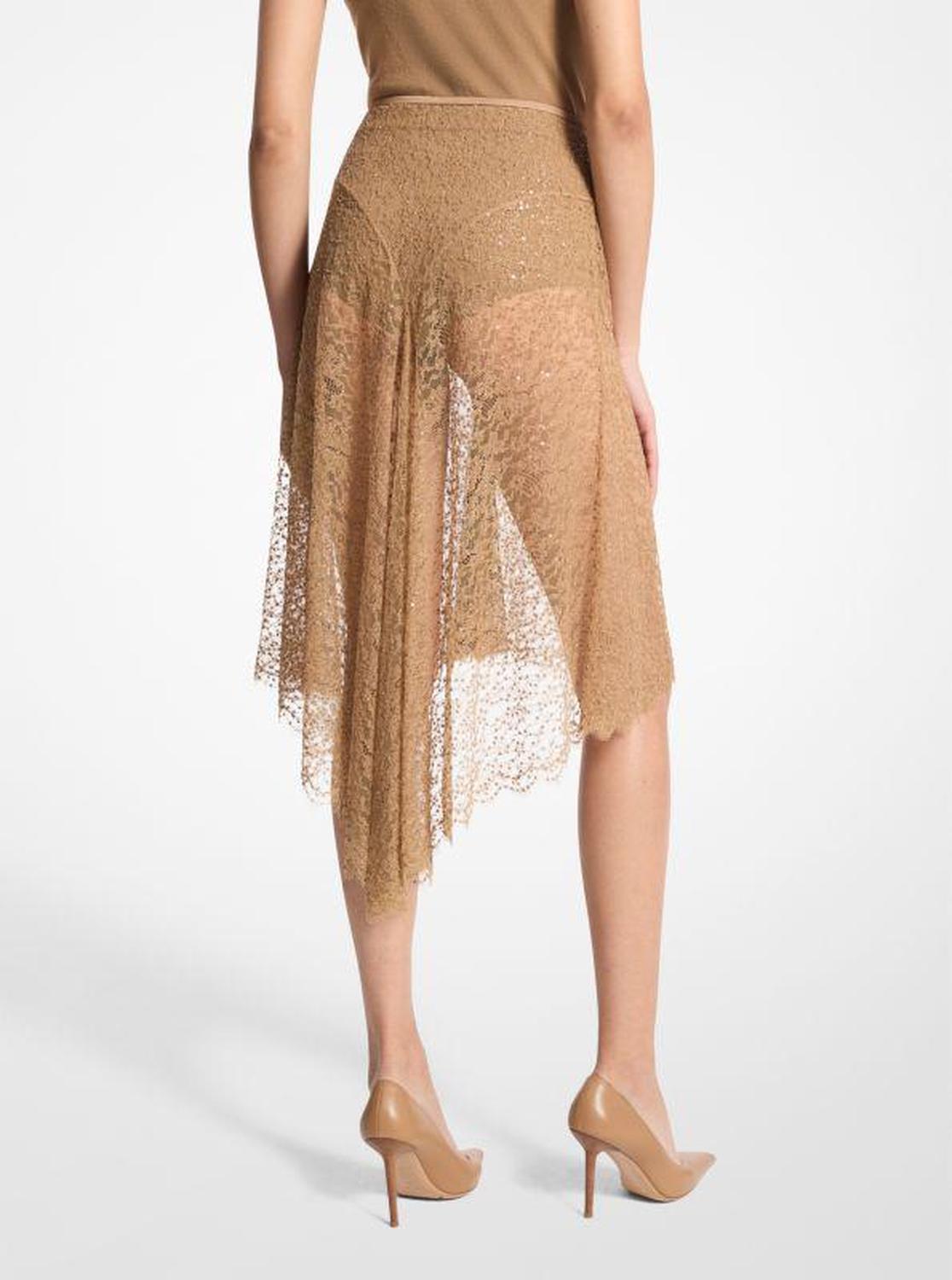 Hand-Embroidered Sequin Chantilly Lace Skirt