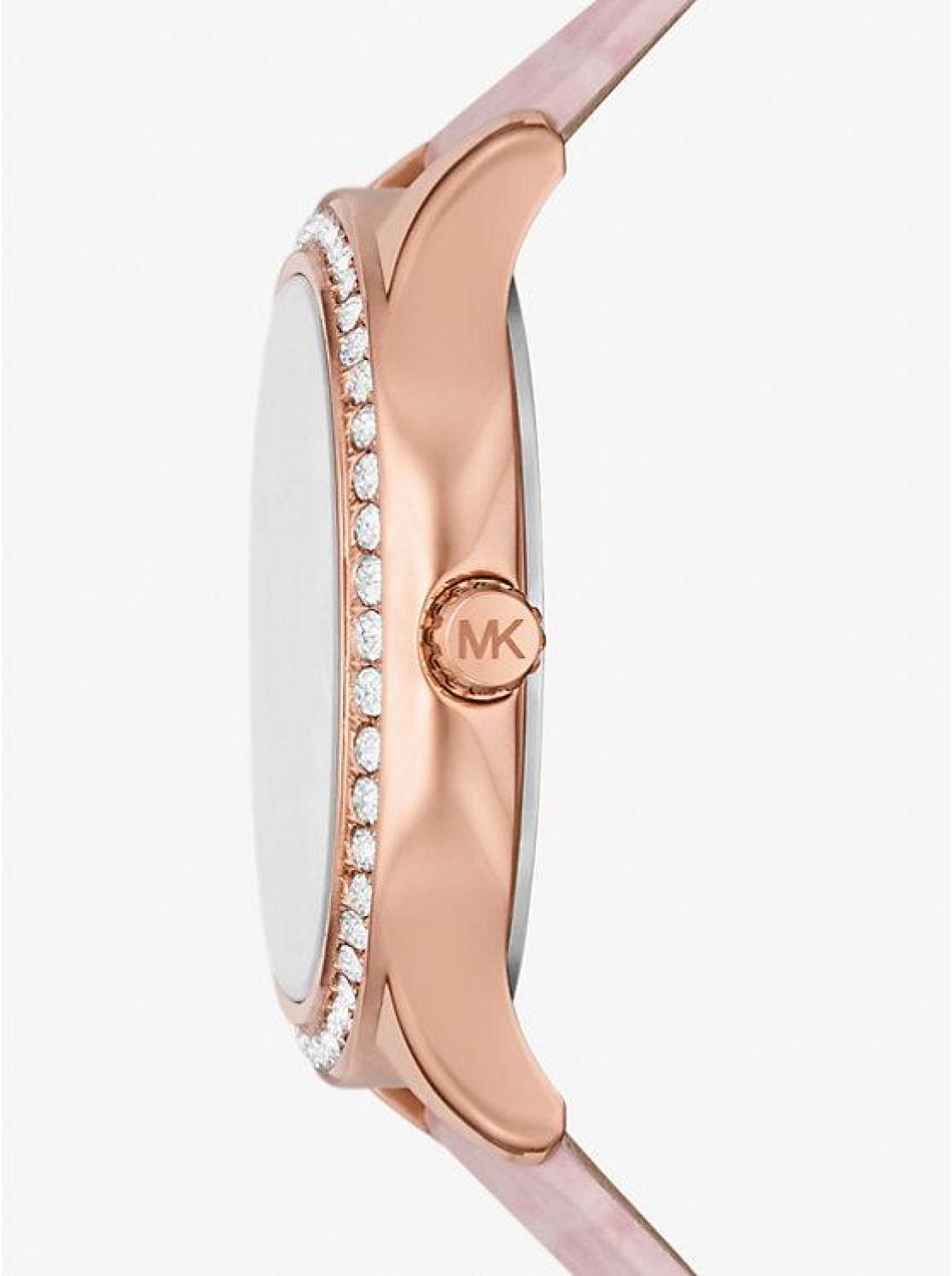 Sage Pavé Rose Gold-Tone and Crocodile Embossed Leather Watch