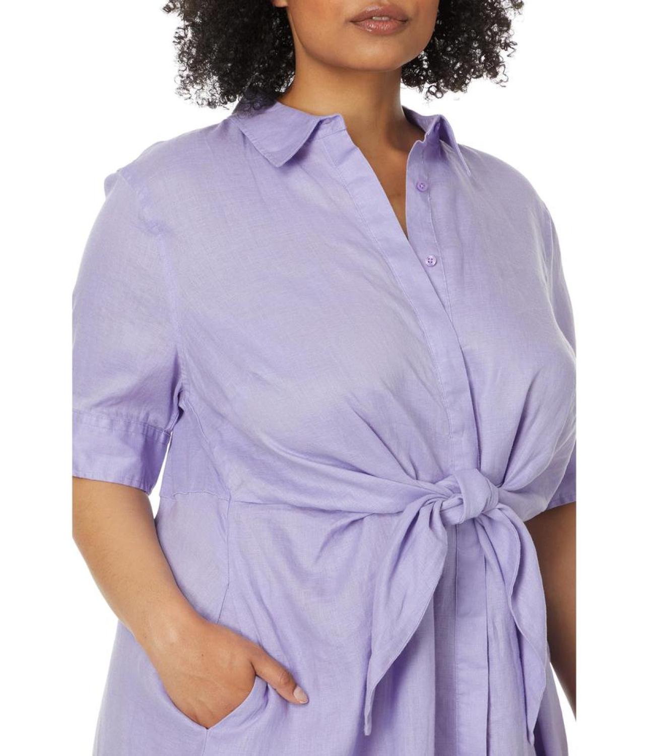 Plus-Size Tie-Front Linen Shirtdress