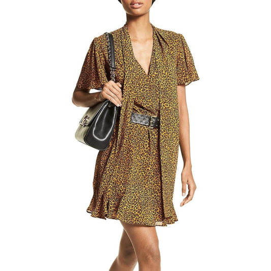 Womens Animal Print Chiffon Mini Dress