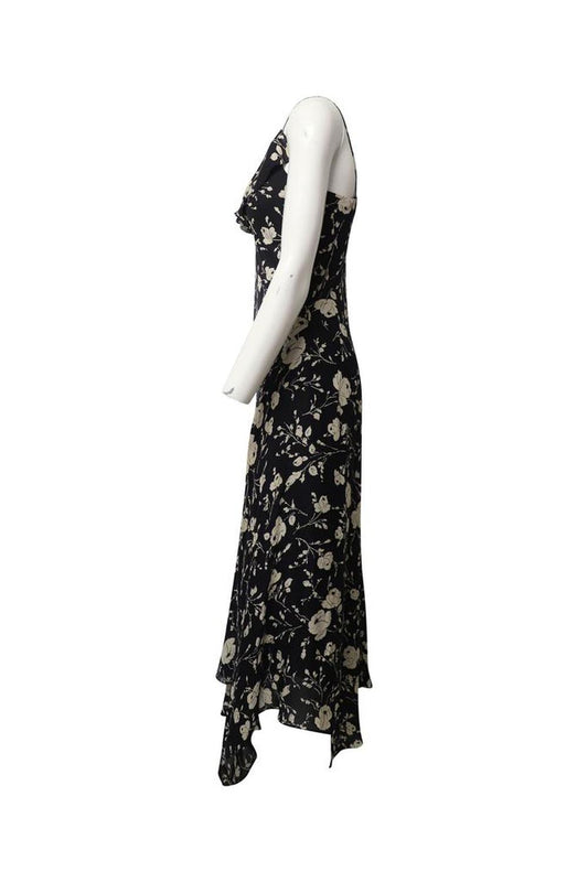 Polo by Ralph Lauren Spaghetti-strap Floral-print Maxi Day Dress in Black Mulberry Silk