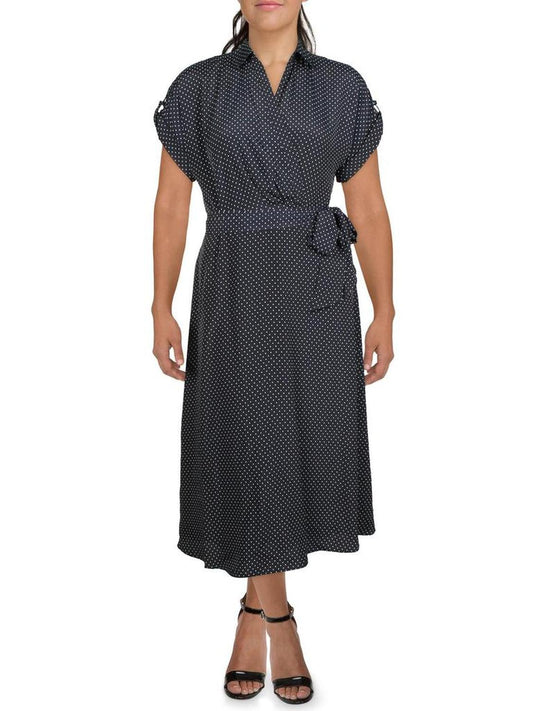 Womens Crepe Polka Dot Midi Dress