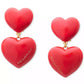 Enamel Graduated Double Heart Drop Earrings