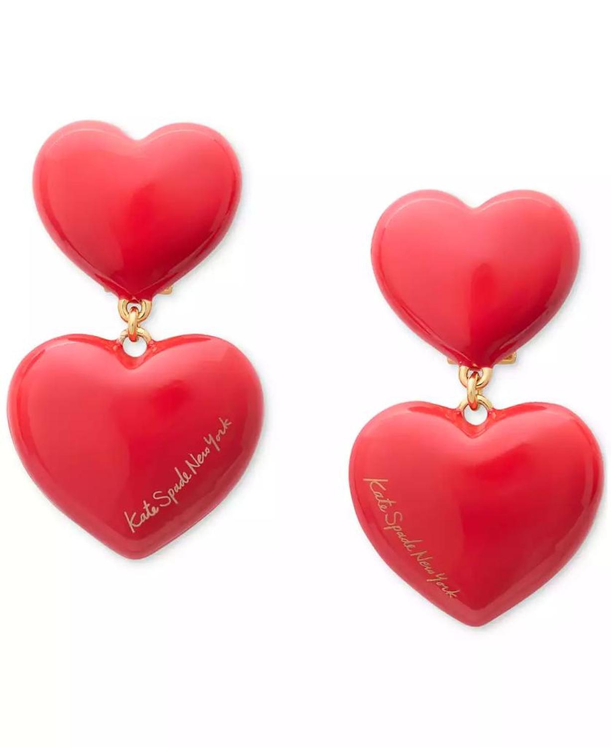 Enamel Graduated Double Heart Drop Earrings