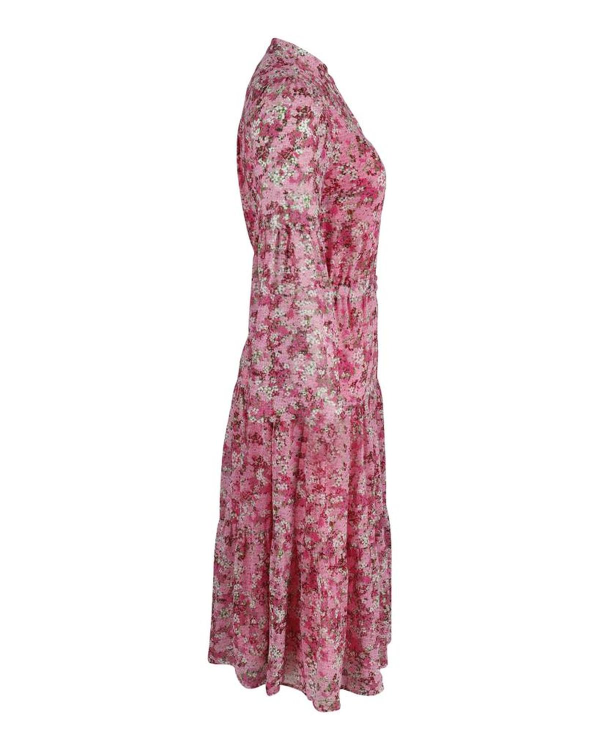 Michael Kors Tiered Floral-Print Chiffon Midi Dress in Pink Polyester