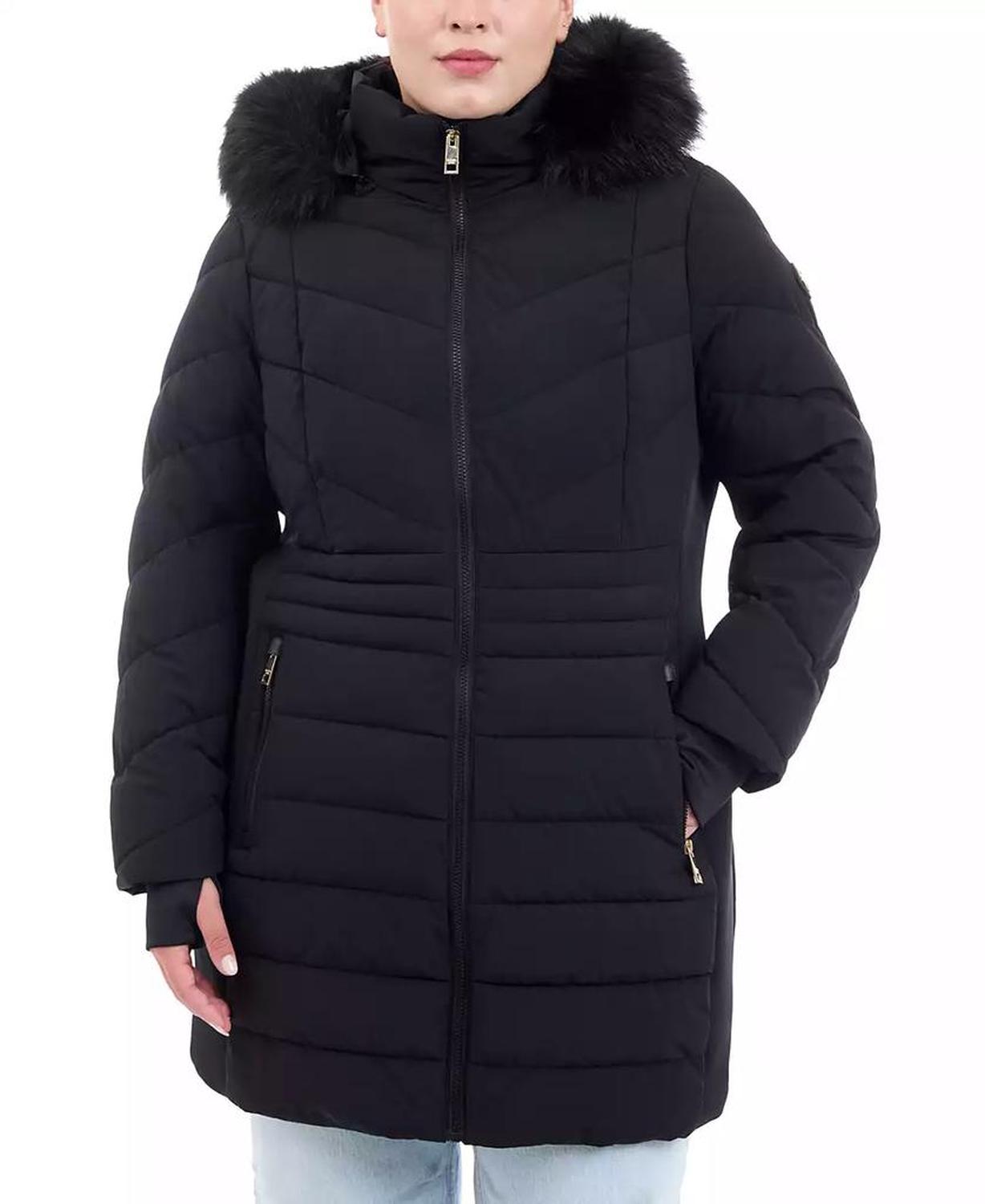 Plus Size Faux-Fur-Trim Hooded Puffer Coat, Created for Macy's