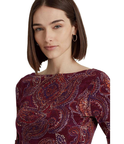 Petite Paisley Stretch Cotton Boatneck Top