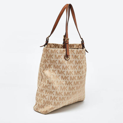 Michael Kors Beige/brown Signature Canvas And Leather North South Tote