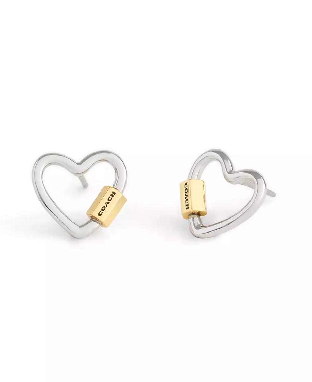 Two-Tone Signature Carabiner Heart Stud Earrings