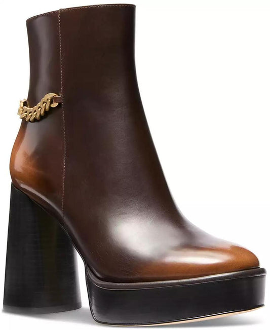 Women's Carlisle Chain-Detail Brown High Heel Platform Booties