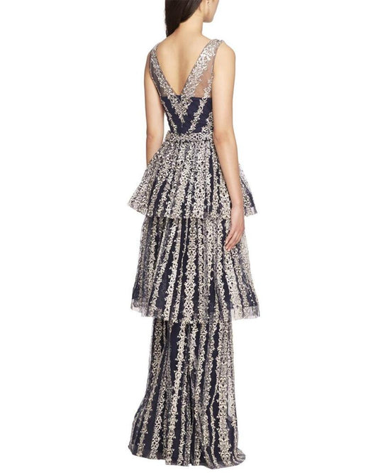 Marchesa Notte Sleeveless Tiered Ball Solid Dress