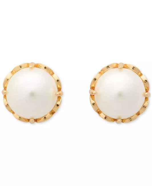 Gold-Tone Imitation Pearl Flower Frame Stud Earrings