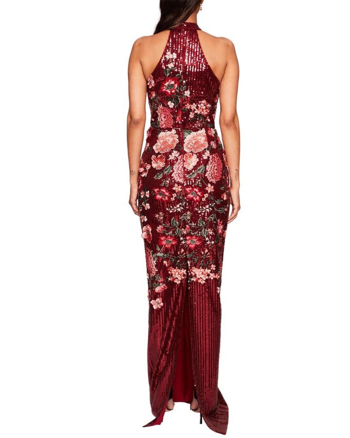 Marchesa Notte Halter Neck Printed Dress