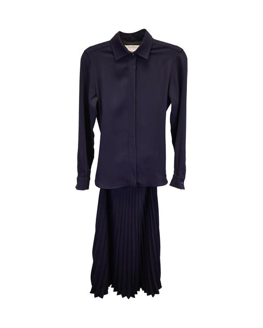 Max Mara Pleated Carmine Shirt Dress in Navy Blue Triacetate