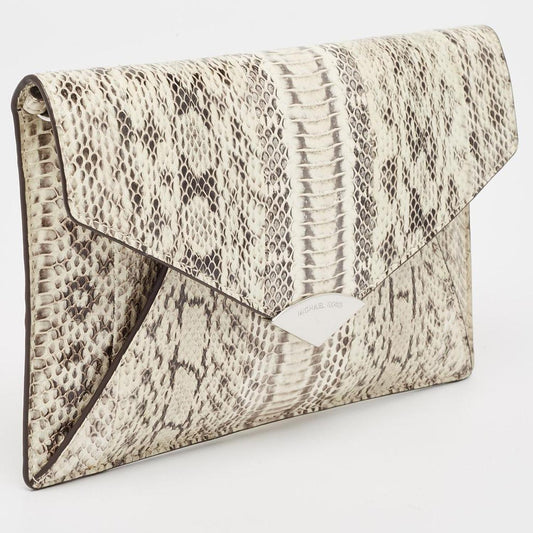 White/black Watersnake Leather Barbara Envelope Clutch