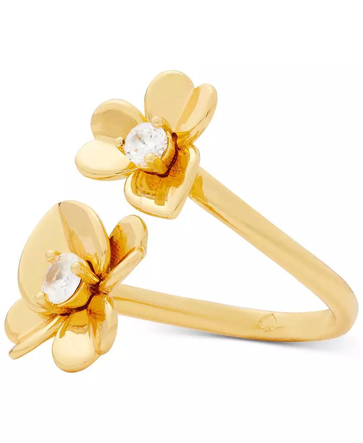 Gold-Tone Pavé Flower Wrap Ring