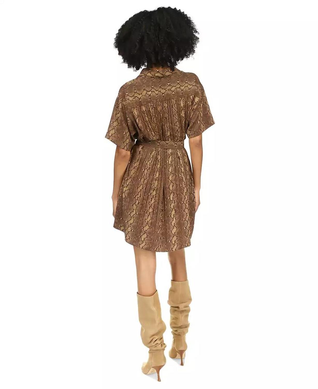 Women's Snakeskin-Print Pleated-Back Shirtdress